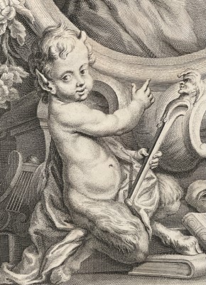Lot 51 - Jacobus Houbraken (Dutch, 1698-1780) engraving - Portrait of Ben Jonson, 1738, 36cm x 22cm, in glazed frame
