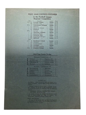 Lot 5 - West Ham v Arsenal 20th January 1940 Football League Regional Competition