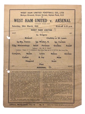 Lot 9 - West Ham v Arsenal 28th March 1942 London War Cup