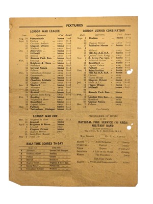 Lot 9 - West Ham v Arsenal 28th March 1942 London War Cup