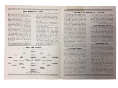 Lot 15 - West Ham v Arsenal 18th September 1950 Charles. W. Paynter Testimonial Match