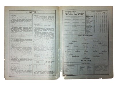 Lot 20 - West Ham v Aston Villa January 1st 1938 Football League Division II