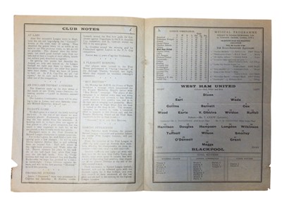 Lot 23 - West Ham v Blackpool November 21st 1931 Football League Division I