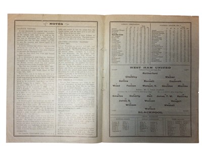 Lot 24 - West Ham v Blackpool April 14th 1934 Football League Division II