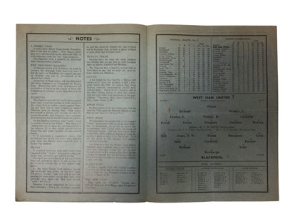 Lot 27 - West Ham v Blackpool January 2nd 1937 Football League Division II