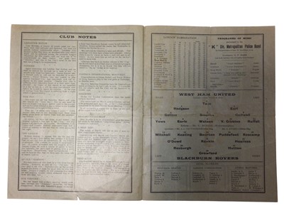 Lot 28 - West Ham v Blackburn Rovers March 9th 1929 Football League Division I