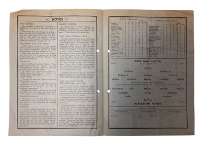 Lot 30 - West Ham v Blackburn Rovers September 12th 1936 Football League Division II