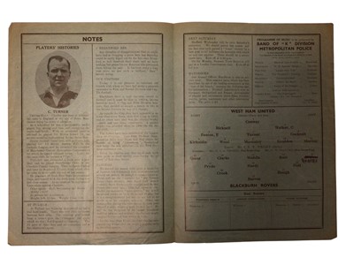 Lot 32 - West Ham v Blackburn Rovers August 29th 1938 Football League Division II