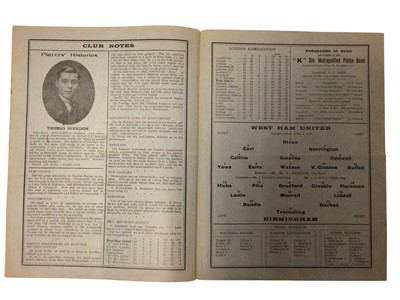 Lot 40 - West Ham v Birmingham March 23rd 1929 Football League Division I
