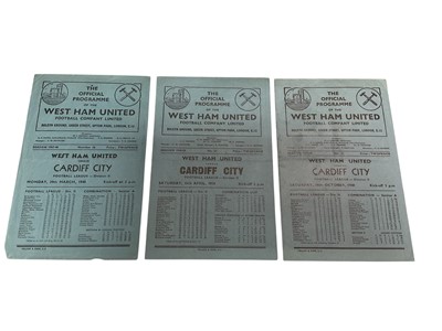 Lot 77 - West Ham v Cardiff City 29th March 1948, 16th October 1948, 15th April 1950, all Football League Division II (3)