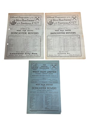 Lot 85 - West Ham v Doncaster Rovers September 1st 1935, October 31st 1936, 24th January 1948, all Football League Division II (3)