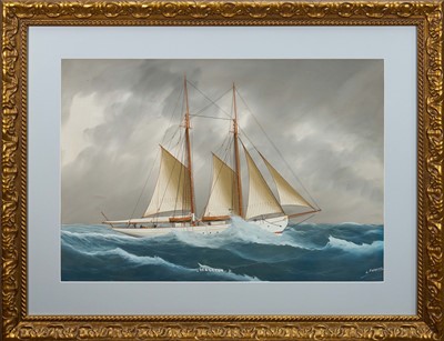 Lot 1101 - Louis Papaluca (1890-1934) pair of gouache works on paper - The British Yacht 'Halcyon' at Sea, both signed and titled, 44cm x 64cm, in glazed gilt frames