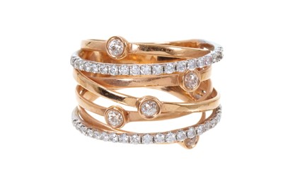 Lot 379 - 14ct rose gold diamond multi-band ring