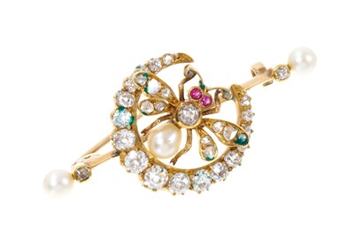 Lot 458 - Victorian diamond and pearl bee and crescent brooch