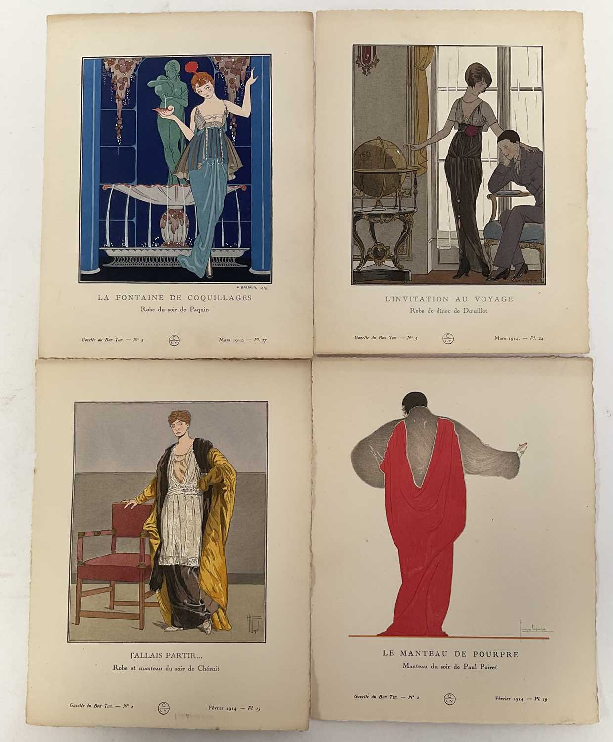 Lot 29 - Gazette du Bon Ton, four pochoir prints, Lucien Vogel, Georges Lepape, George Barbier, André-Edouard Marty
