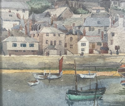 Lot 20 - Editha Bartlett (1890-1979) watercolour of Penzance harbour, fishing boat, monogrammed and dated 1922, 25cm x 32cm, glazed frame