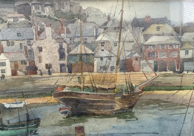 Lot 20 - Editha Bartlett (1890-1979) watercolour of Penzance harbour, fishing boat, monogrammed and dated 1922, 25cm x 32cm, glazed frame