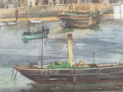 Lot 20 - Editha Bartlett (1890-1979) watercolour of Penzance harbour, fishing boat, monogrammed and dated 1922, 25cm x 32cm, glazed frame