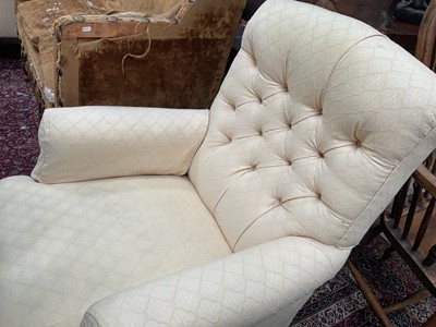Lot 1251 - Pair of late Victorian buttoned back armchairs on turned mahogany legs and castors, 70cm wide x 72cm deep