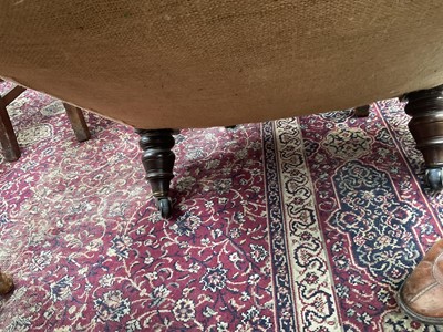 Lot 1251 - Pair of late Victorian buttoned back armchairs on turned mahogany legs and castors, 70cm wide x 72cm deep