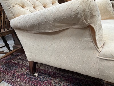 Lot 1251 - Pair of late Victorian buttoned back armchairs on turned mahogany legs and castors, 70cm wide x 72cm deep