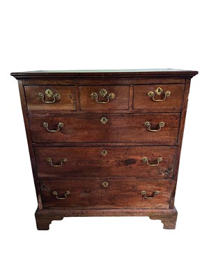 Lot 1250 - 18th century East Anglian fruitwood chest of three short and three long drawers (losses)