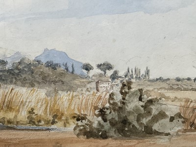 Lot 88 - British School circa 1850. 'Sketch on the Road to Tivoli near Villa Adriana'. Pencil and Watercolour. Provenance: Fry Gallery Label. Includes vendor's receipt.