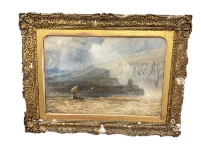 Lot 859 - Henry Gasteneau (1791-1876) watercolour, Boat set against a dramatic coastline, 47 x 70cm, glazed gilt frame