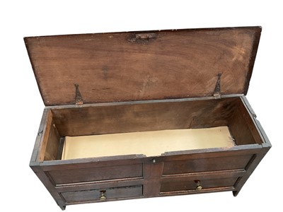 Lot 1263 - 18th century oak coffer with rising lid and two drawers below, 110cm wide x 36cm deep x 57cm high