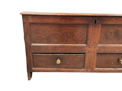 Lot 1263 - 18th century oak coffer with rising lid and two drawers below, 110cm wide x 36cm deep x 57cm high