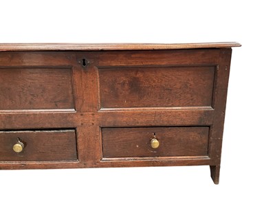 Lot 1263 - 18th century oak coffer with rising lid and two drawers below, 110cm wide x 36cm deep x 57cm high