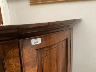 Lot 1266 - George III mahogany bow front hanging corner cupboard with inlaid ebony stringing, 105cm high