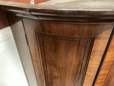 Lot 1266 - George III mahogany bow front hanging corner cupboard with inlaid ebony stringing, 105cm high