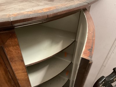 Lot 1266 - George III mahogany bow front hanging corner cupboard with inlaid ebony stringing, 105cm high