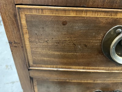 Lot 1268 - George III mahogany bow front chest of four long drawers with cross banded top, on splayed bracket feet, later handles, 91.5cm wide x 50.5cm deep x 89cm high