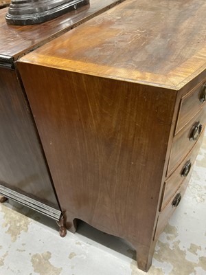 Lot 1268 - George III mahogany bow front chest of four long drawers with cross banded top, on splayed bracket feet, later handles, 91.5cm wide x 50.5cm deep x 89cm high