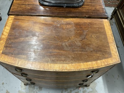 Lot 1268 - George III mahogany bow front chest of four long drawers with cross banded top, on splayed bracket feet, later handles, 91.5cm wide x 50.5cm deep x 89cm high