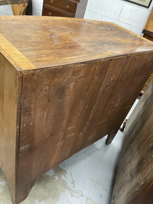 Lot 1268 - George III mahogany bow front chest of four long drawers with cross banded top, on splayed bracket feet, later handles, 91.5cm wide x 50.5cm deep x 89cm high