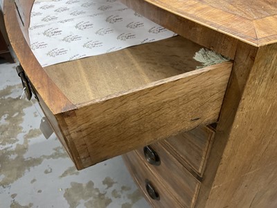 Lot 1268 - George III mahogany bow front chest of four long drawers with cross banded top, on splayed bracket feet, later handles, 91.5cm wide x 50.5cm deep x 89cm high