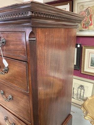Lot 1269 - George III mahogany chest on chest with Greek key cornice and brushing slide