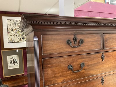 Lot 1269 - George III mahogany chest on chest with Greek key cornice and brushing slide