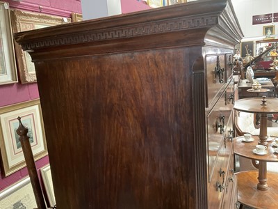 Lot 1269 - George III mahogany chest on chest with Greek key cornice and brushing slide