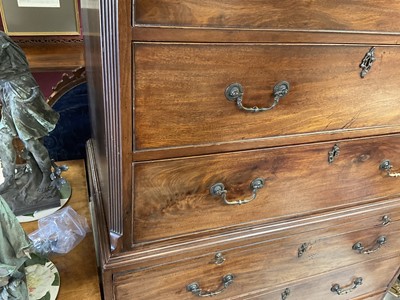 Lot 1269 - George III mahogany chest on chest with Greek key cornice and brushing slide
