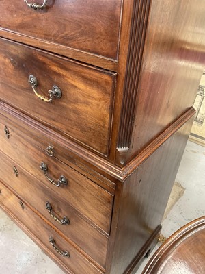 Lot 1269 - George III mahogany chest on chest with Greek key cornice and brushing slide