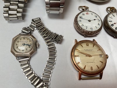 Lot 63 - 1930s silver cased J.W. Benson pocket watch, two silver fob watches, other wristwatches and a WWI Dennison compass