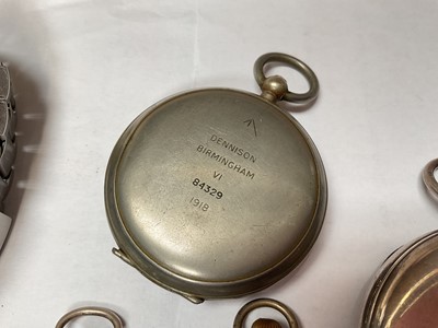 Lot 63 - 1930s silver cased J.W. Benson pocket watch, two silver fob watches, other wristwatches and a WWI Dennison compass