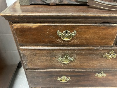 Lot 1272 - 18th century oak chest of two short and three long drawers with brass handles, on bracket feet, 94.5cm wide x 50.5cm deep x 86.5cm high