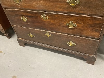 Lot 1272 - 18th century oak chest of two short and three long drawers with brass handles, on bracket feet, 94.5cm wide x 50.5cm deep x 86.5cm high