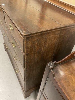 Lot 1272 - 18th century oak chest of two short and three long drawers with brass handles, on bracket feet, 94.5cm wide x 50.5cm deep x 86.5cm high