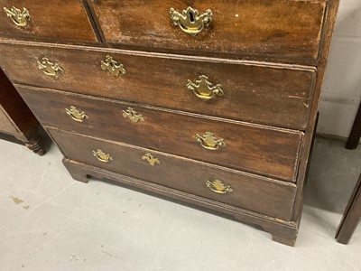 Lot 1272 - 18th century oak chest of two short and three long drawers with brass handles, on bracket feet, 94.5cm wide x 50.5cm deep x 86.5cm high